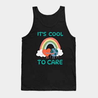 It's Cool To Care   earth day 2024 gift april 22 Cute Teacher  Lover Rainbow Tank Top